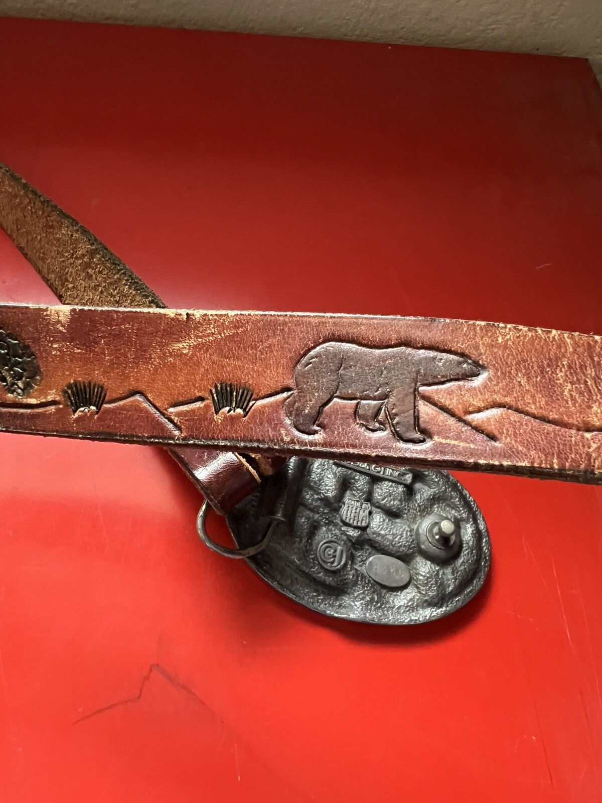Country Music C & J Belt 1446 Enameled Metal Guitar Fiddle Banjo 1986 Leather