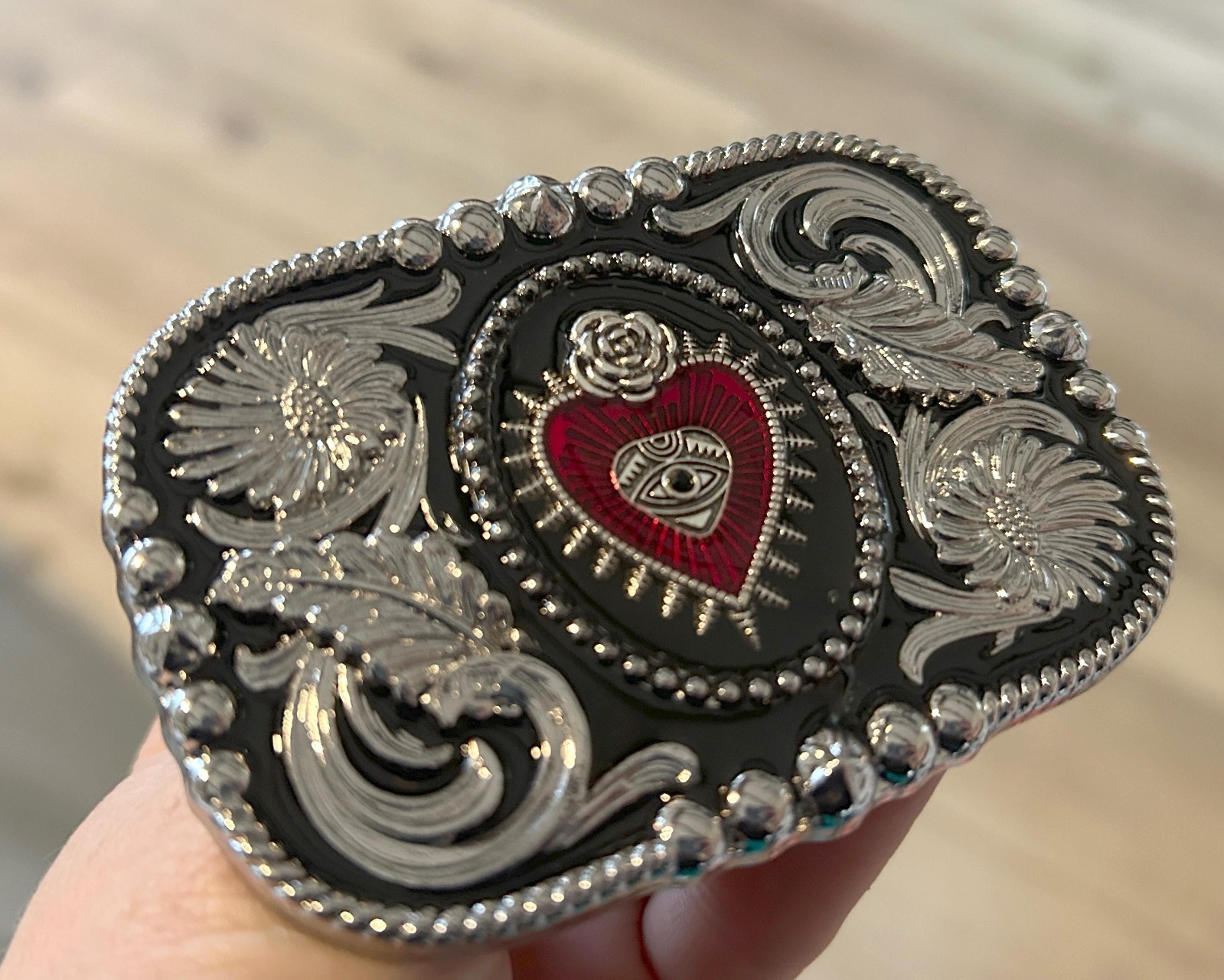 Western Sacred Heart Belt Buckle Valentines Rose Crown Mexican Art Accessory