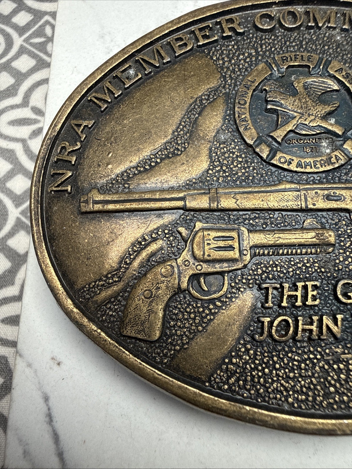 NRA Member Commemorative Brass Belt Buckle, “The Guns Of John Wayne.”
