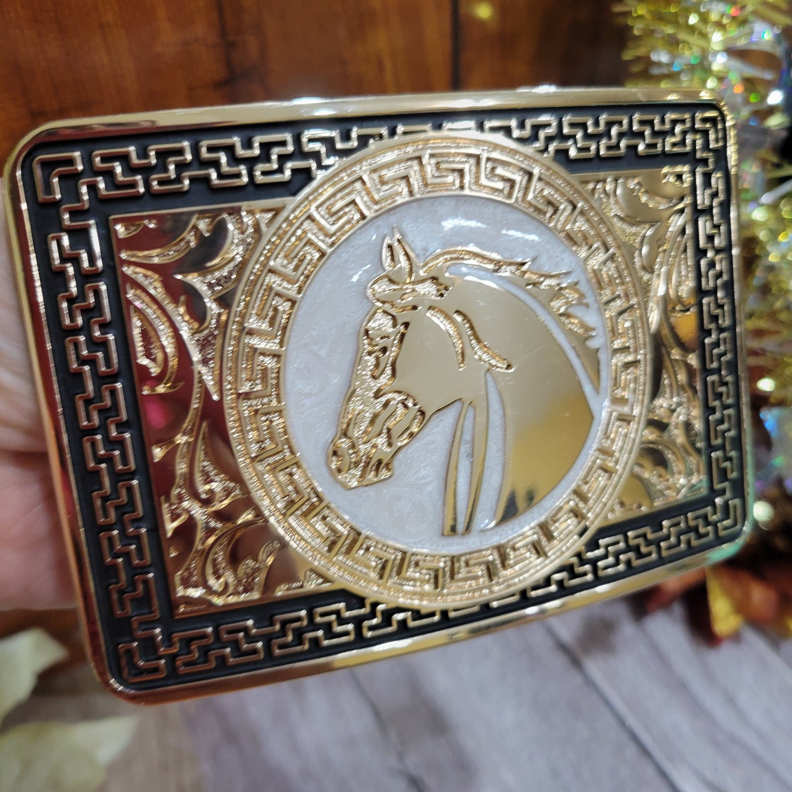 Horse Western Belt Buckle Rose Tone And Silver Rare Piece With Details Cowboy