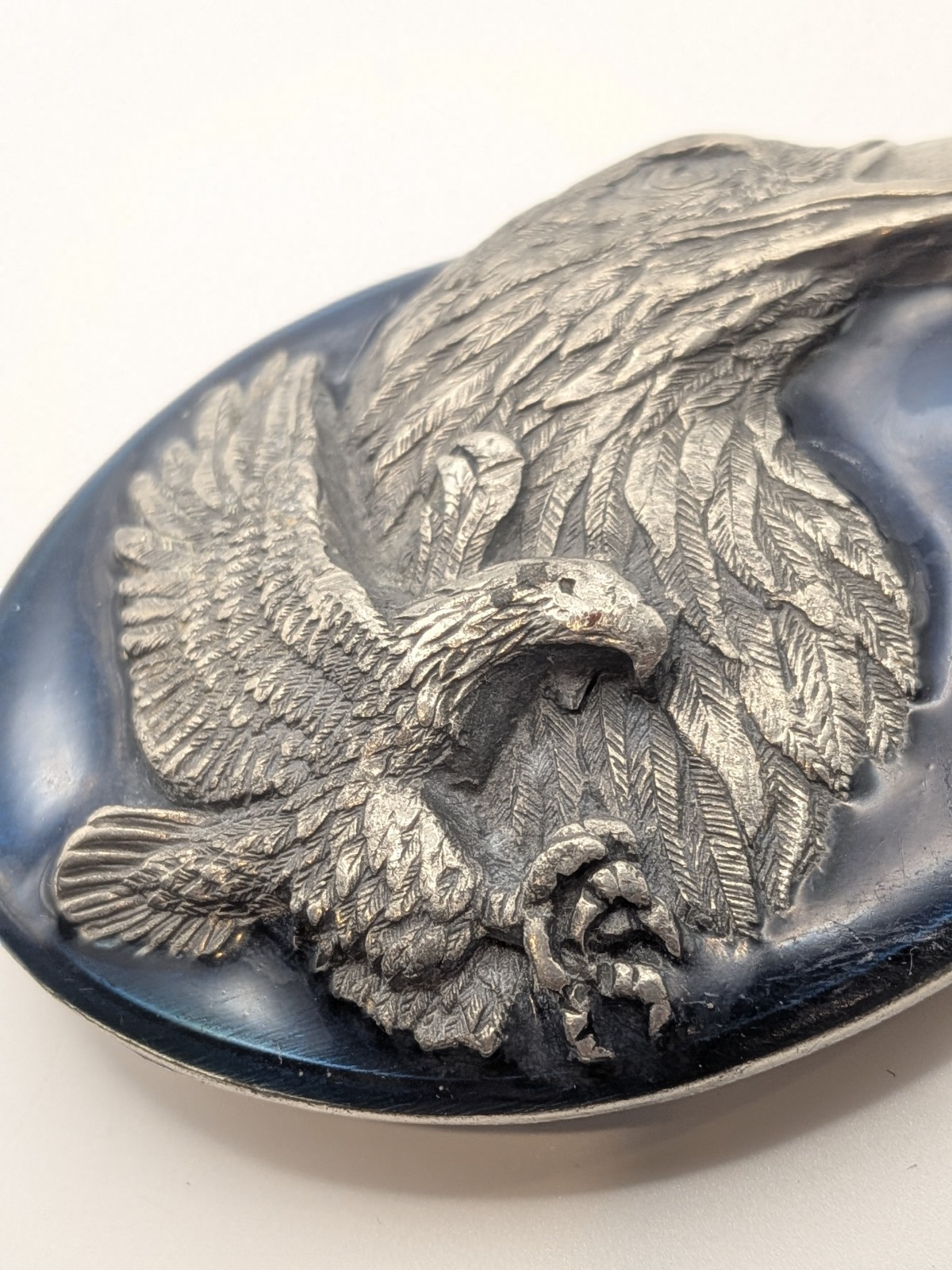 Vtg Eagle Blue Enamel Inlay Belt Buckle Pewter 3D Design Siskiyou 1990