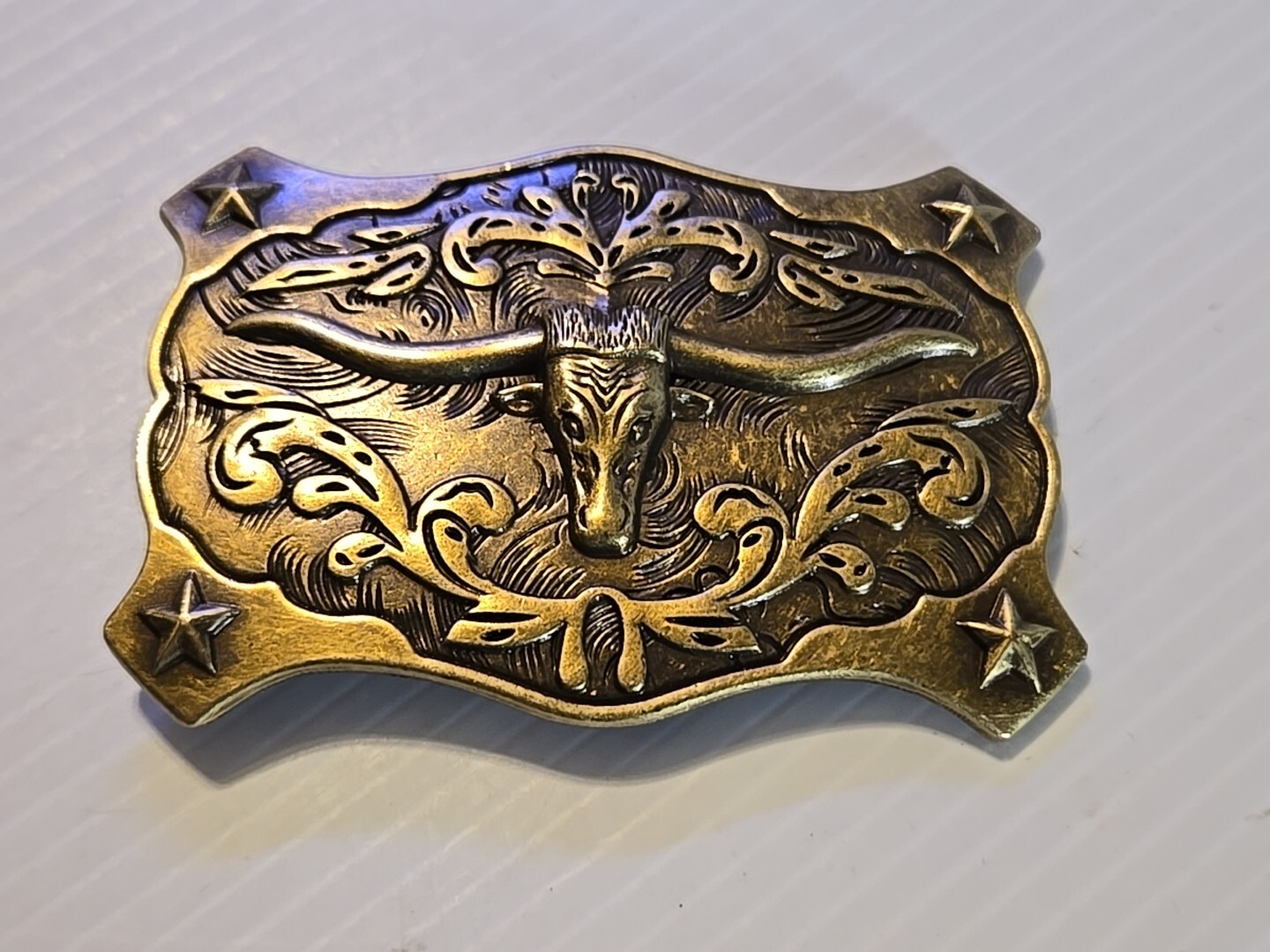 WESTERN LONGHORN BULL RODEO Metal Belt Buckle (BRASS LOOKING)