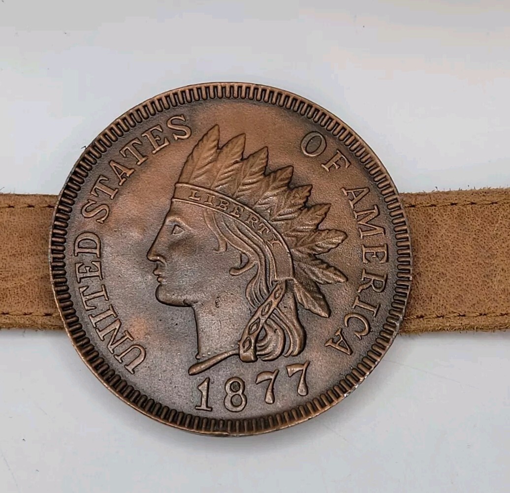 Indian Head Penny 3D Coin Shaped 1877 Replica Metal Belt Buckle • Indiana Metal
