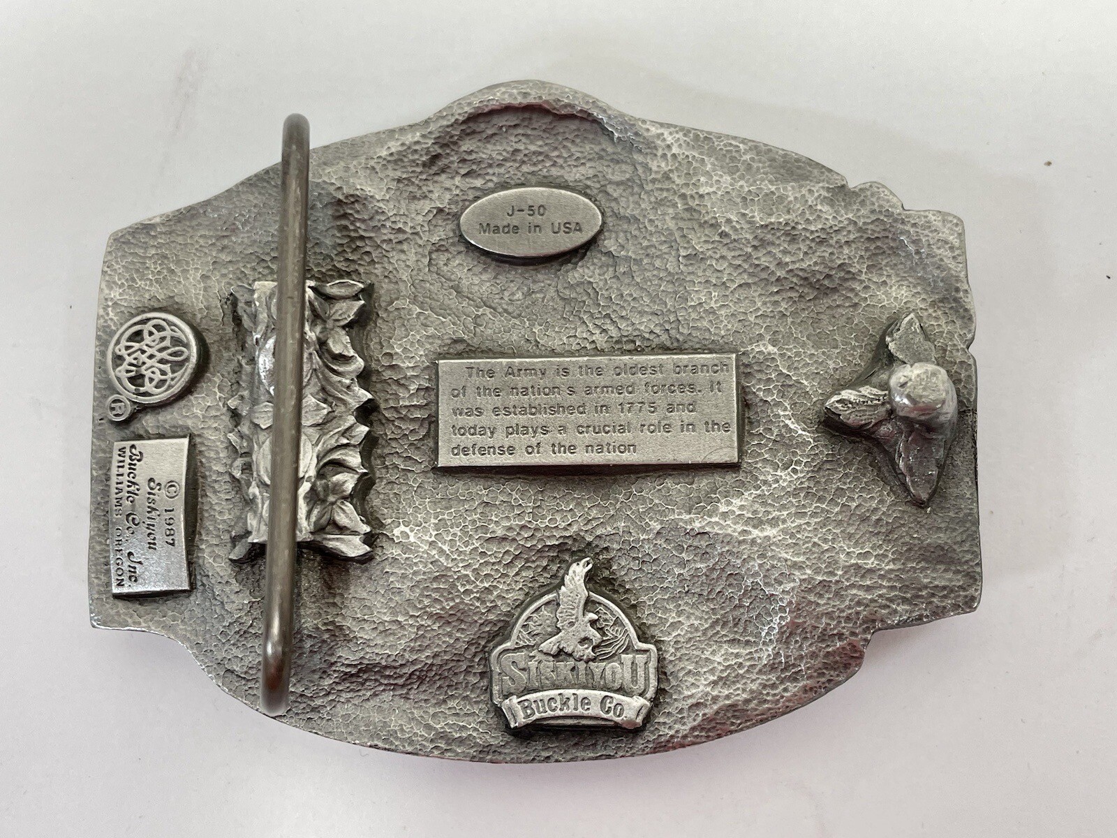 Siskiyou United States Army Pewter Belt Buckle J50 Vtg 1987 Made in USA