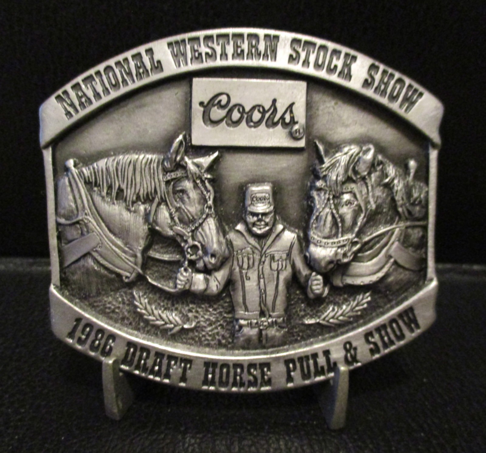 Coors Beer National Western Stock Show Belt Buckle 1986 Draft Horse Pull Show LE