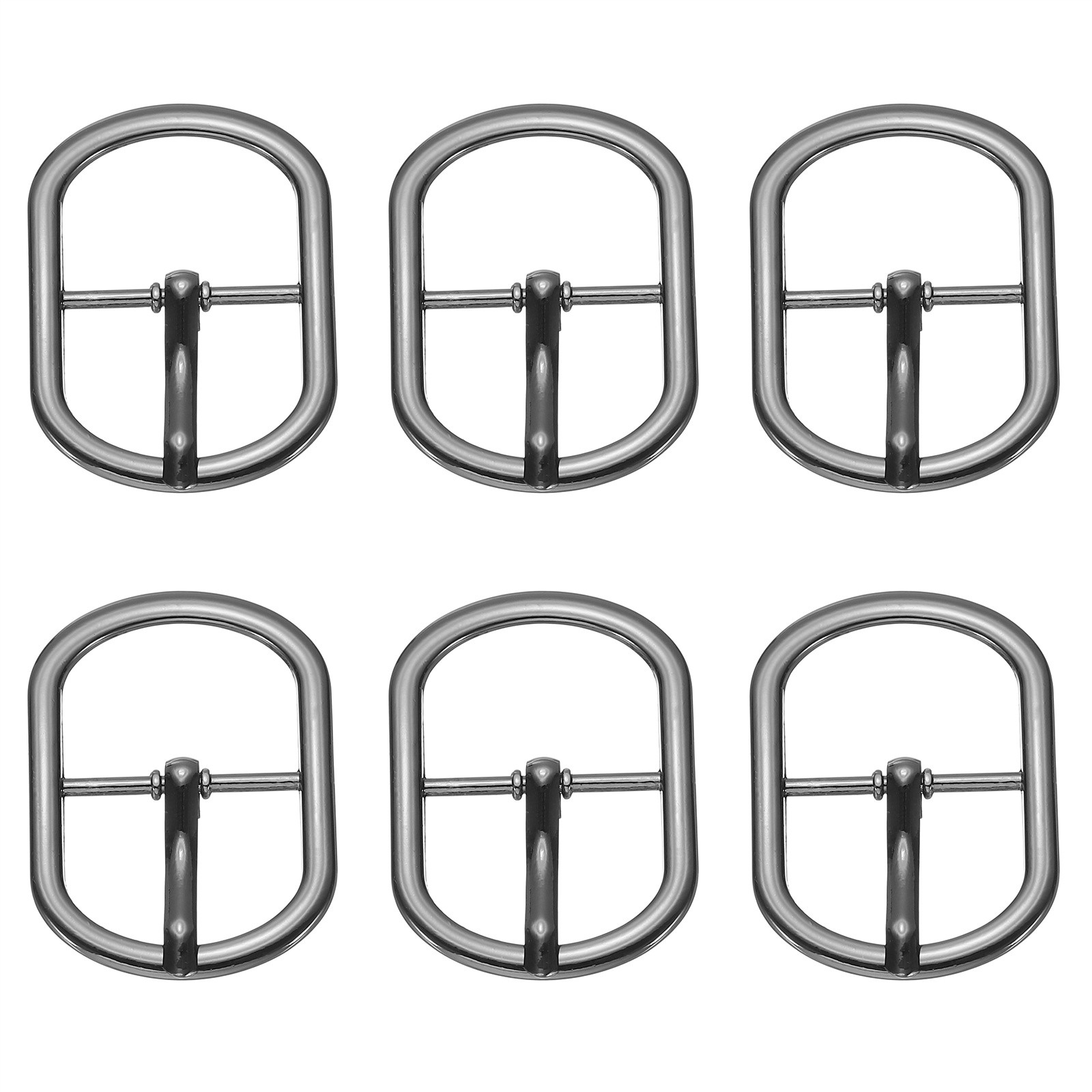 6 Pcs 1 Inch Single Prong Buckles Oval Center Bar Buckles, Black