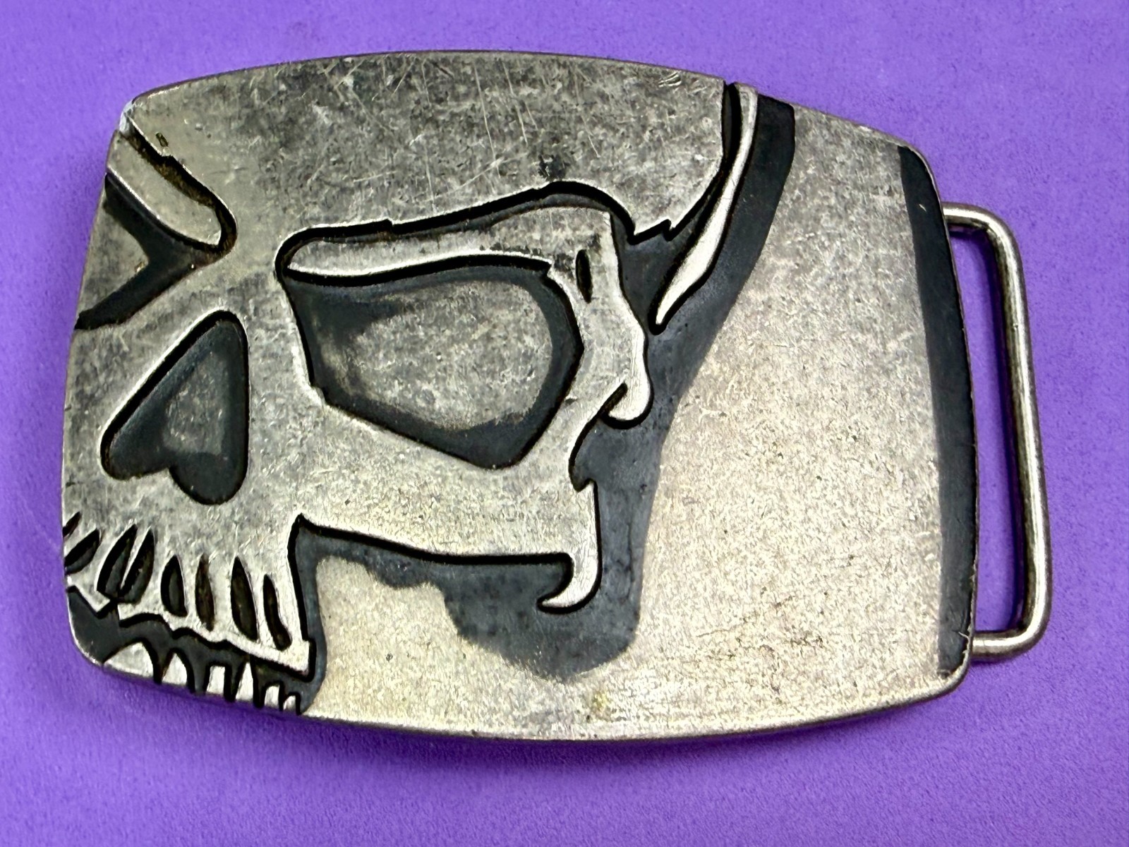Creepy Skull Engraved Halloween Cosplay Gothic Punk Silver Color Belt Buckle