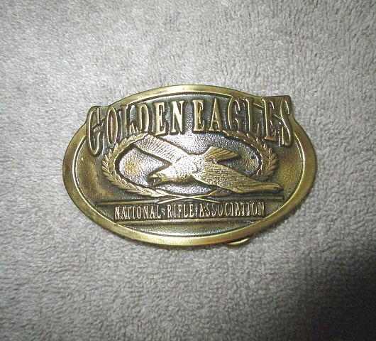 Vtg NRA Brass Belt Buckle Golden Eagles Member USA National Rifle Association