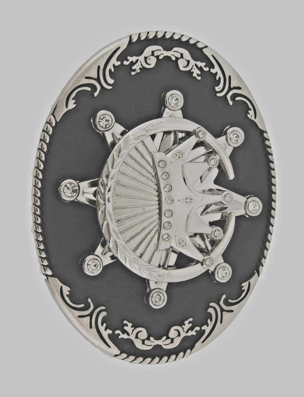 Crown Belt Buckle Vintage Spinner Silver Black Metal Western Rodeo Men Women