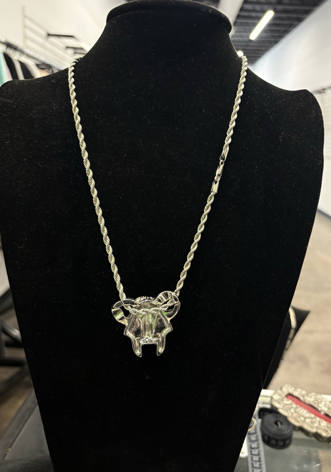 Egyptian Pharaoh mask charm hangs from a twisted rope chain RARE