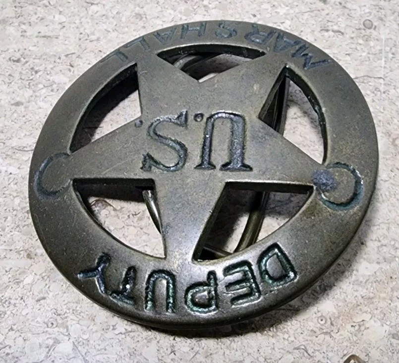 Vintage Brass Deputy US Marshall Round Star Belt Buckle Western Rustic Cowboy