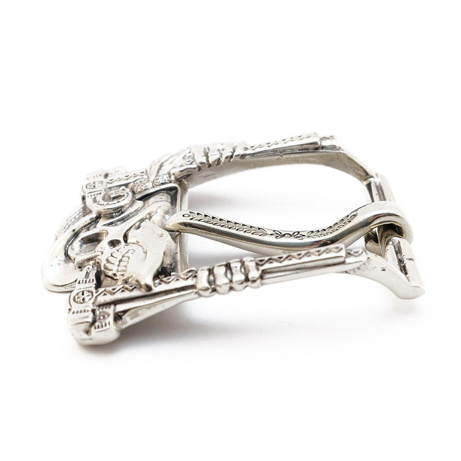 German silver skull belt buckle « Jolly Roger », Pin type Skeleton belt buckle