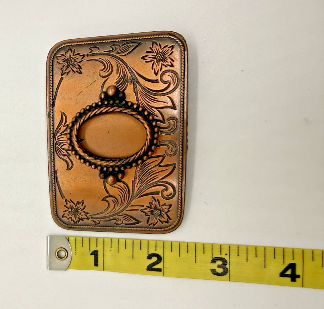 Vintage Western Belt Buckle Engraved Copper Floral Floral Design Cowboy Style