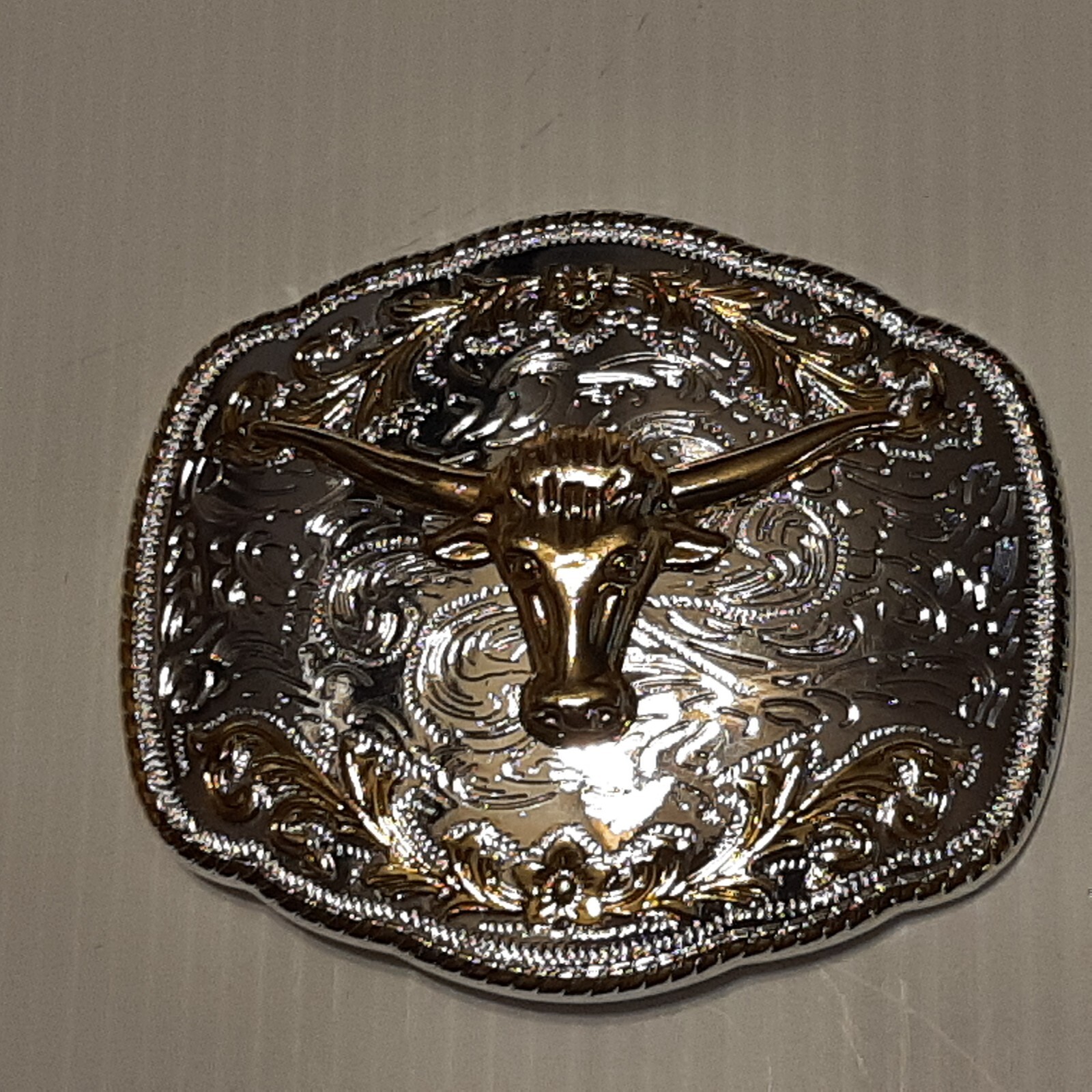GOLD & SILVER (IN COLOR ONLY) LARGE RODEO WESTERN BULL SKULL Metal Belt Buckle