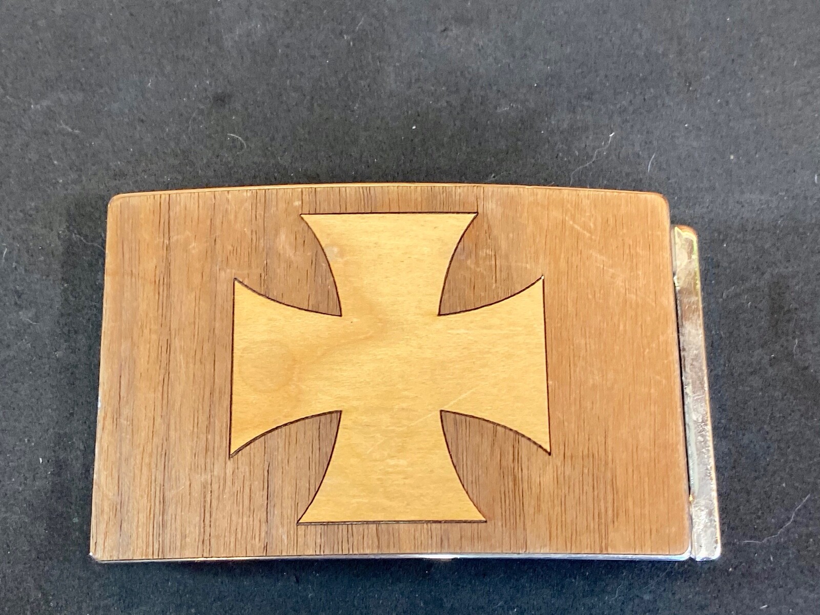 Mixed Wood Grain Inlaid Iron Cross Vintage Belt Buckle