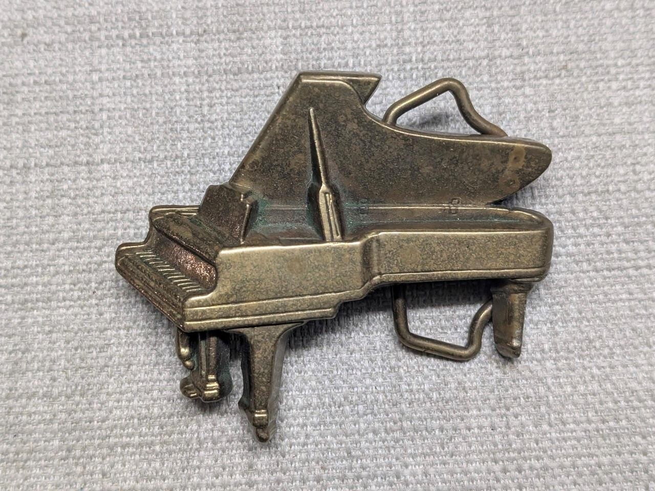 vintage PIANO belt buckle SOLID BRASS baron 1970s western cowboy MUSIC concert