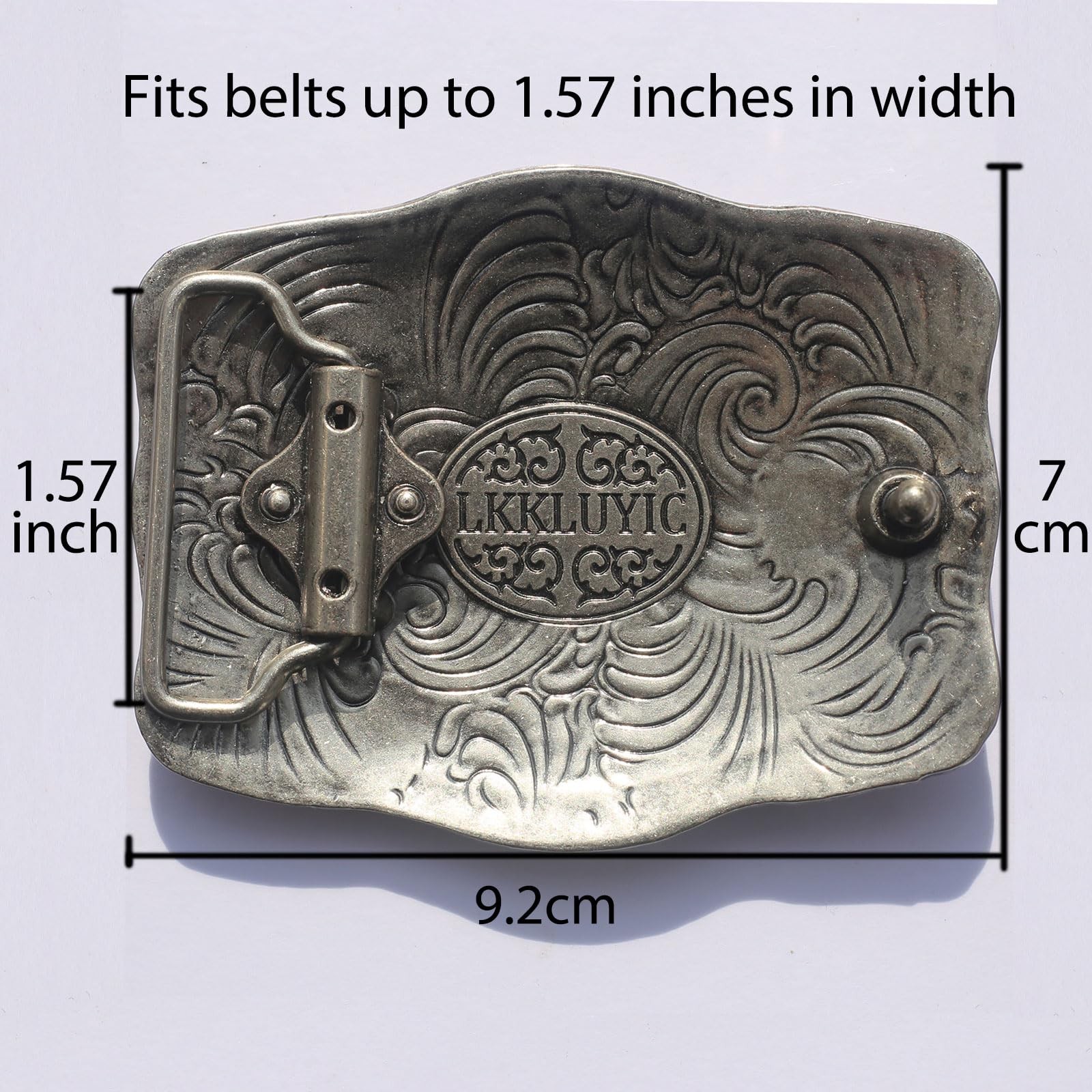 LKKLUYIC Western Belt Buckles for Men Cowboy 3-3/4&Prime; x 2-3/4&Prime;, Silver