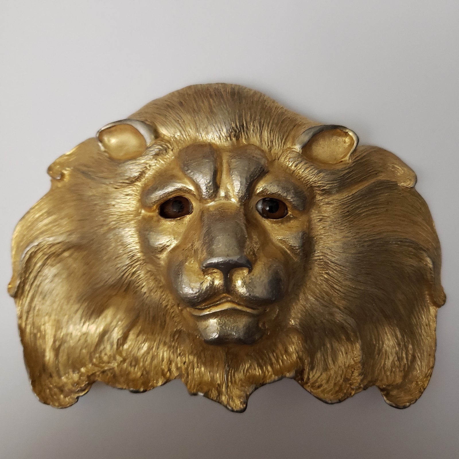 CHRISTOPHER ROSS LION HEAD 1984 GLASS EYES BUCKLE & RED BELT 24kt GOLD PLATED