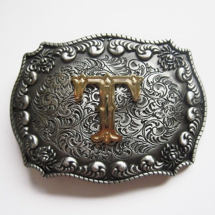 Initial Letter « T » Cowboy Rodeo Western Metal Belt Buckle