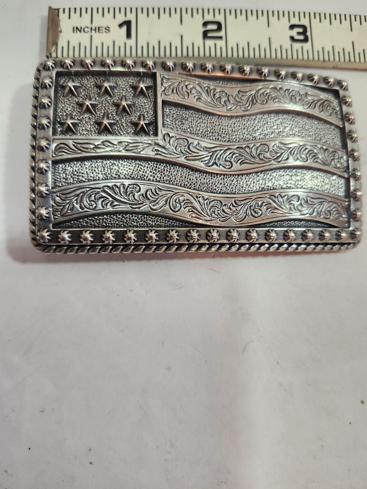 Men&rsquo;s Western Rectangular American Flag Studded Belt Buckle Fits 1.5 in