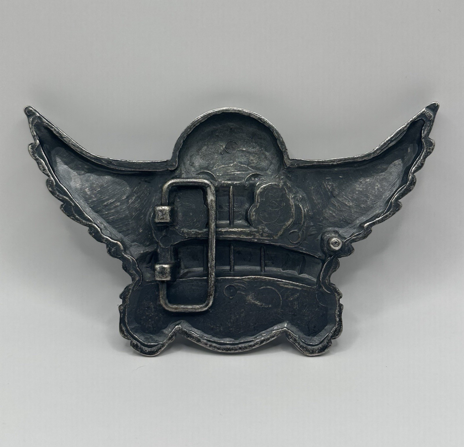 QUICK SILVER Skull & Wings Belt Buckle Vintage Large Silver Tone Unique