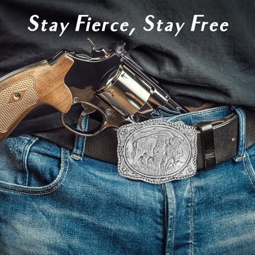 Western Belt Buckles for Men Cowboy Belt Buckle American Patriotic Buffalo Belt