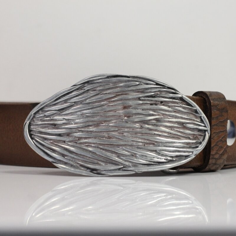 Antique Silver Organic Scratch Textured Oval Belt Buckle Finish Decor