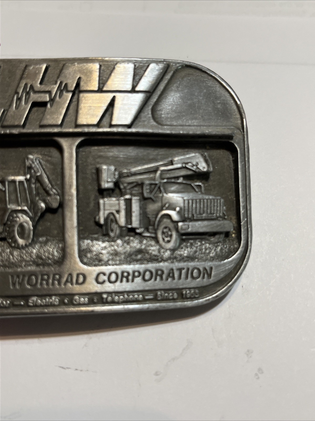 Vintage Lewis H Worrad Co. 33 Years Of Service Belt Buckle Gas Elec Telephone