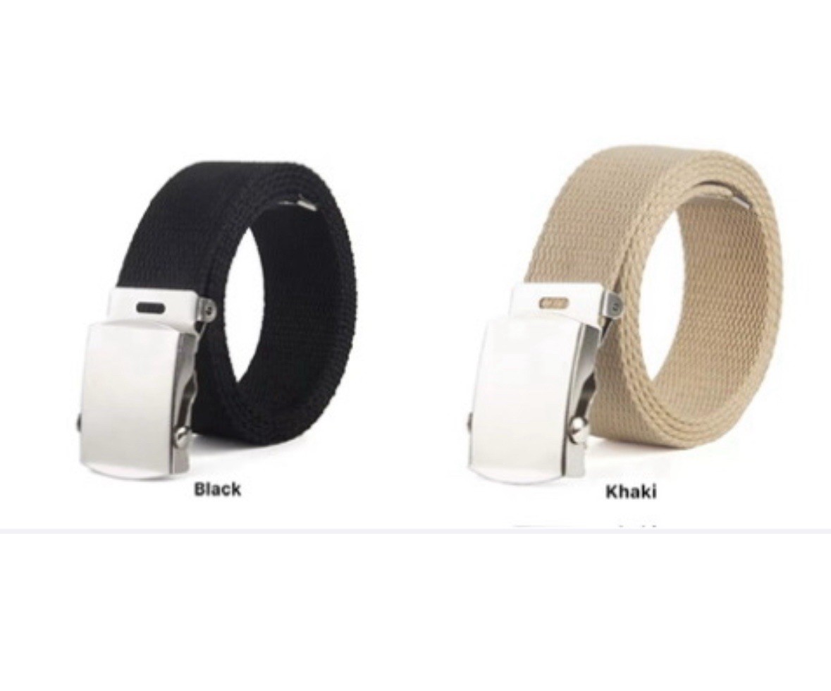 2 Belt (black and Khaki ), Cotton Belt, Silver Buckle, 54 Inches Long – $14.99