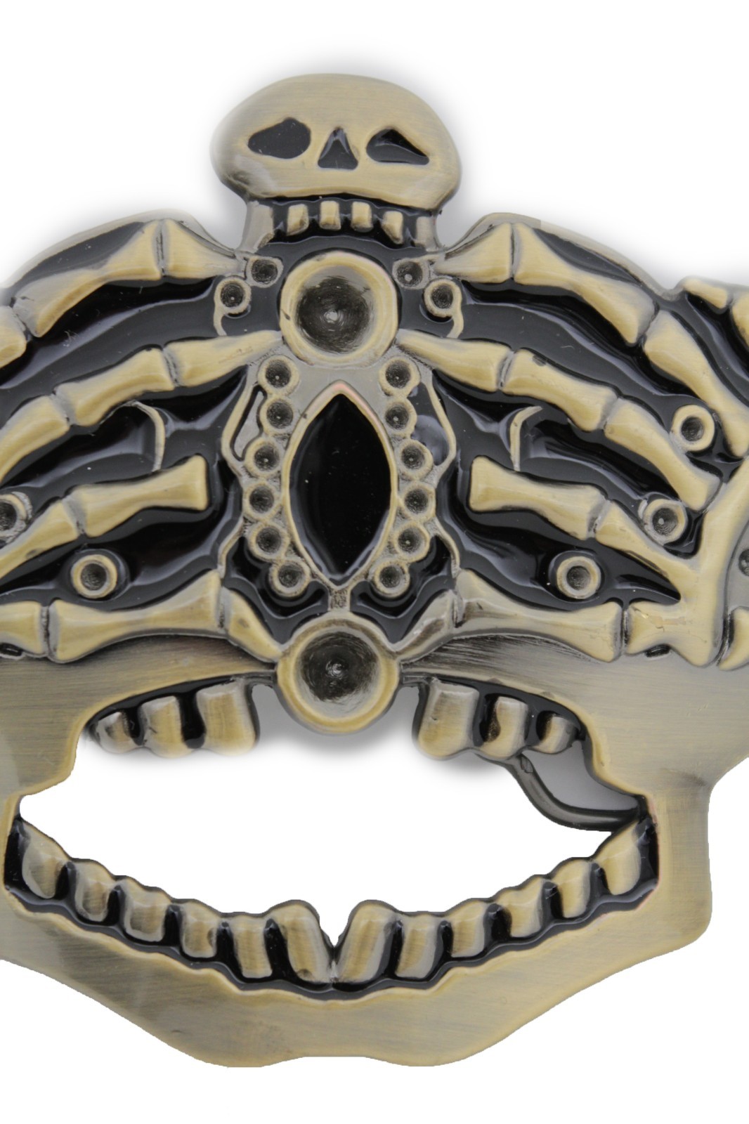 Men Women Antique Gold Metal Belt Buckle Skull Skeleton Bones Cover Face Eyes