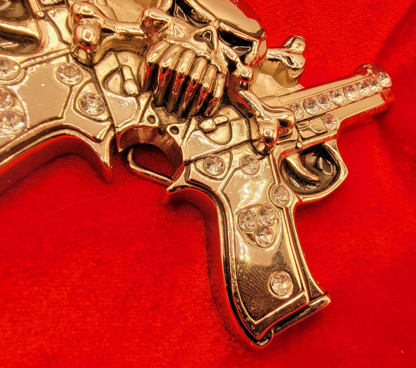 Rock Rebel Unisex Skull Crossbones Gun Pistol Rhinestone Goth Silver Belt Buckle