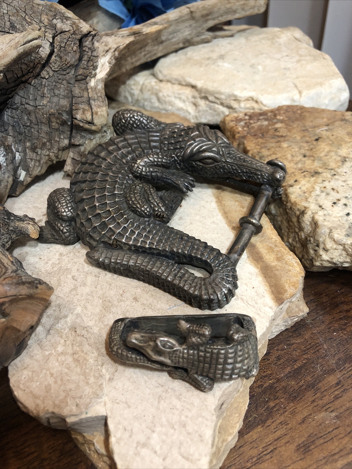 Vintage J.DEEGAN Sterling Silver 925 ALLIGATOR Crocodile belt BUCKLE 6.2oz, 175g