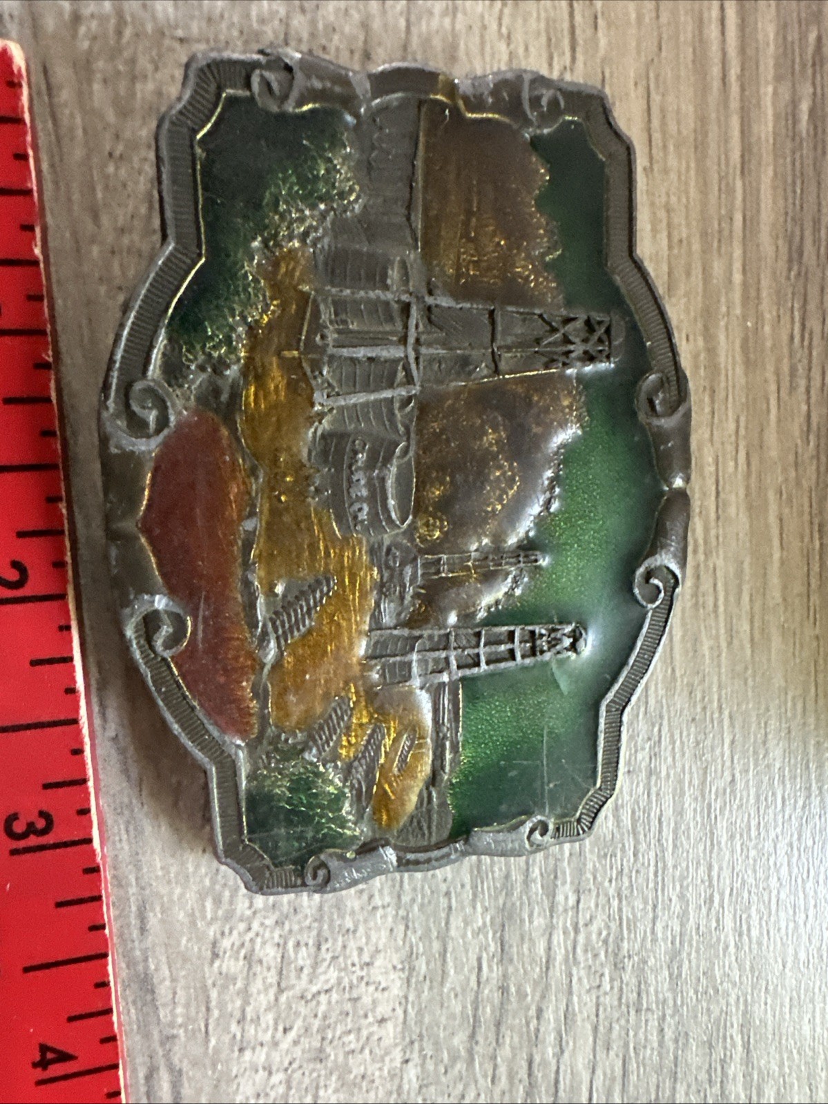 vintage 1970s belt buckle CRUDE OIL enamel WESTERN rig drilling TEXAS oklahoma