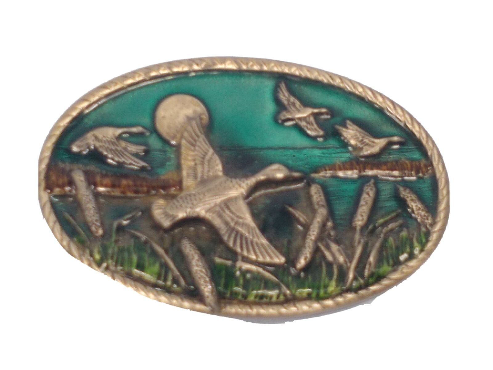 Flying Ducks Western Heavy Oval Painted Silver 3.5 X 2.5 inches Belt Buckle