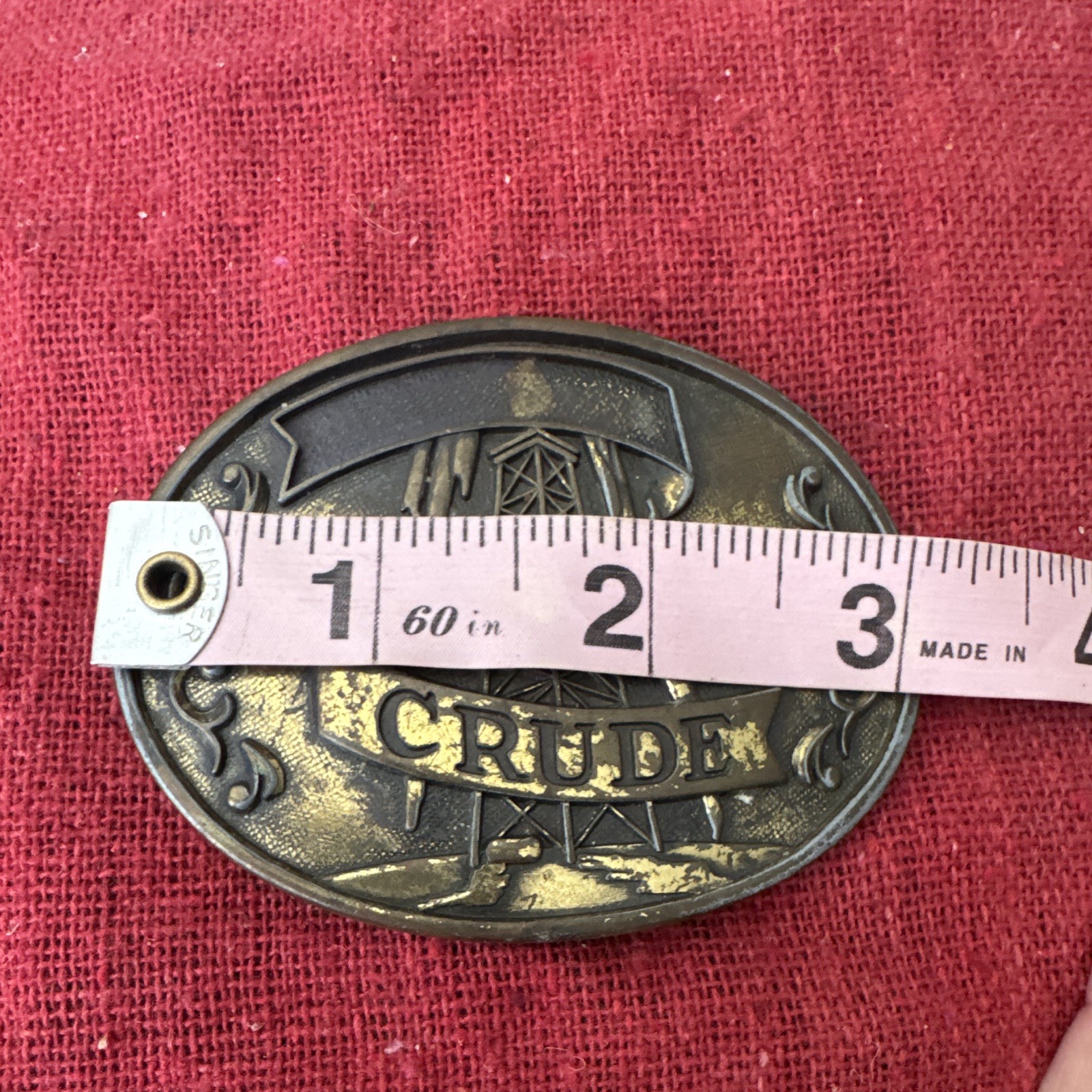 Vintage CRUDE Oilfield Belt Buckle Oil Derrick Oil Rig Petroleum Bronze Tone