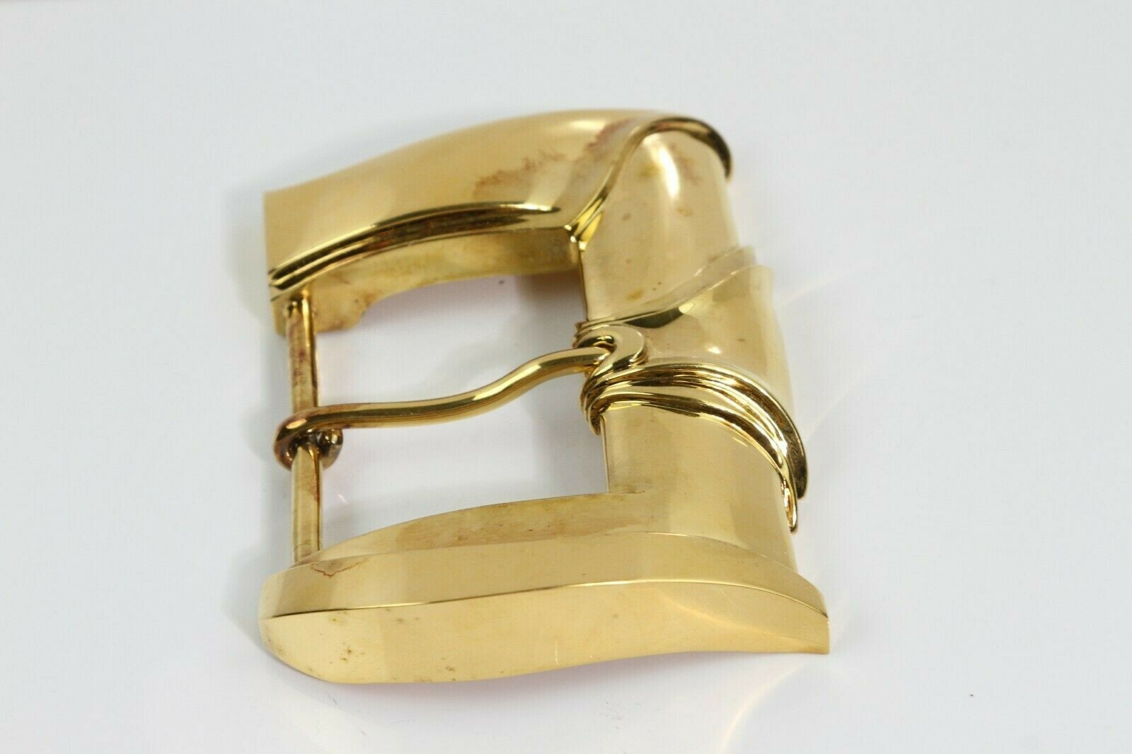 1987 KIESELSTEIN CORD STERLING LARGE 2PC GOLD PLATE BELAIR BUCKLE 4-3/4&Prime; x 3.25&Prime;