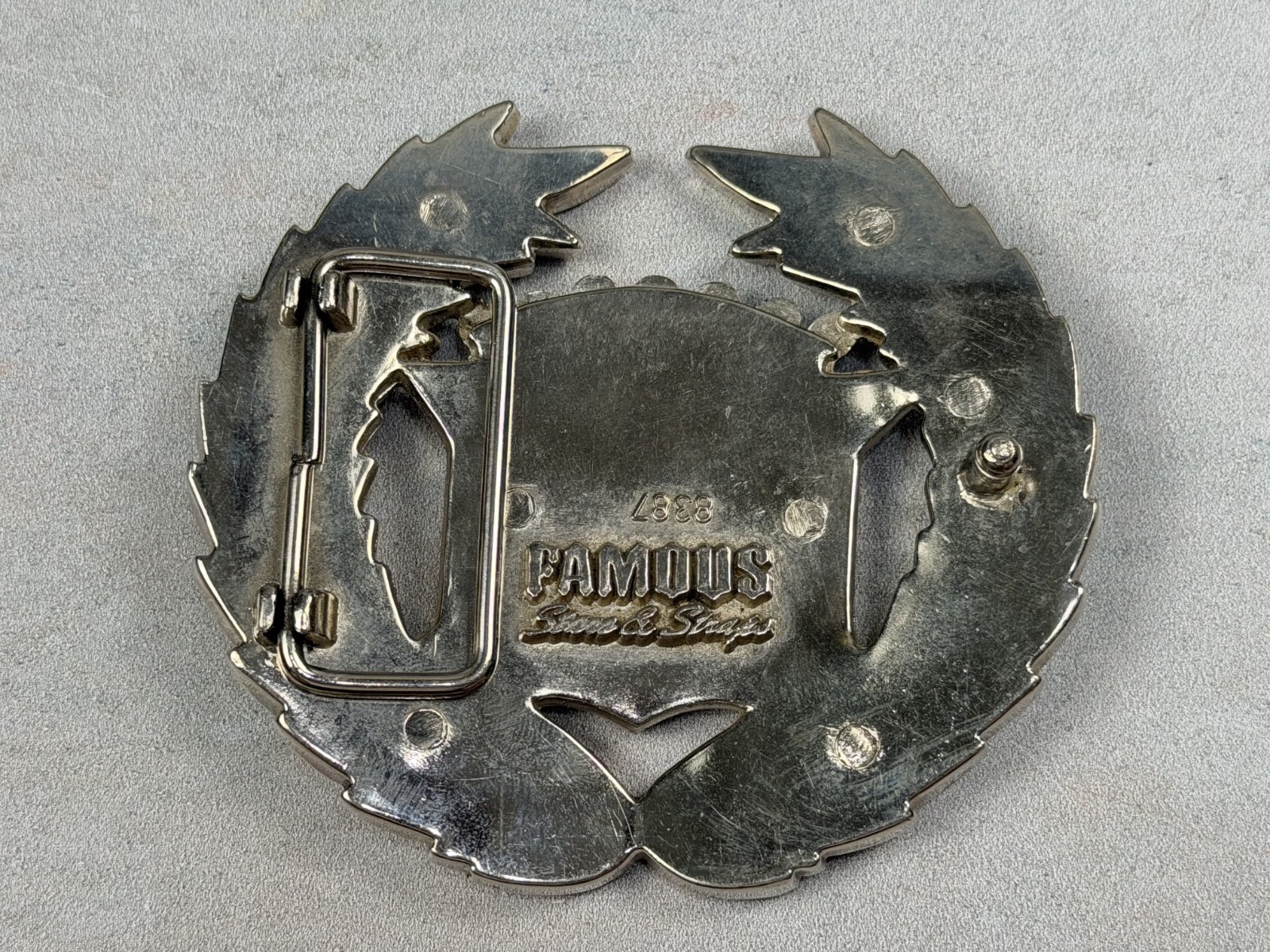 Vtg Y2K Famous Stars and Straps American Flag Cadillac Chrome Belt Buckle 8387