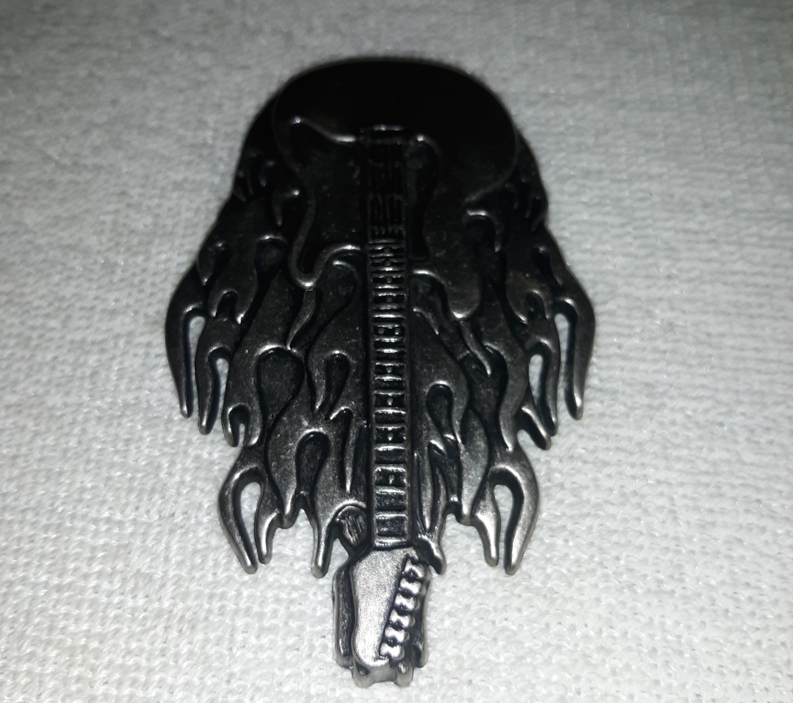 Vintage Pewter Flaming Electric Guitar Rock & Roll Belt Buckle Excellent