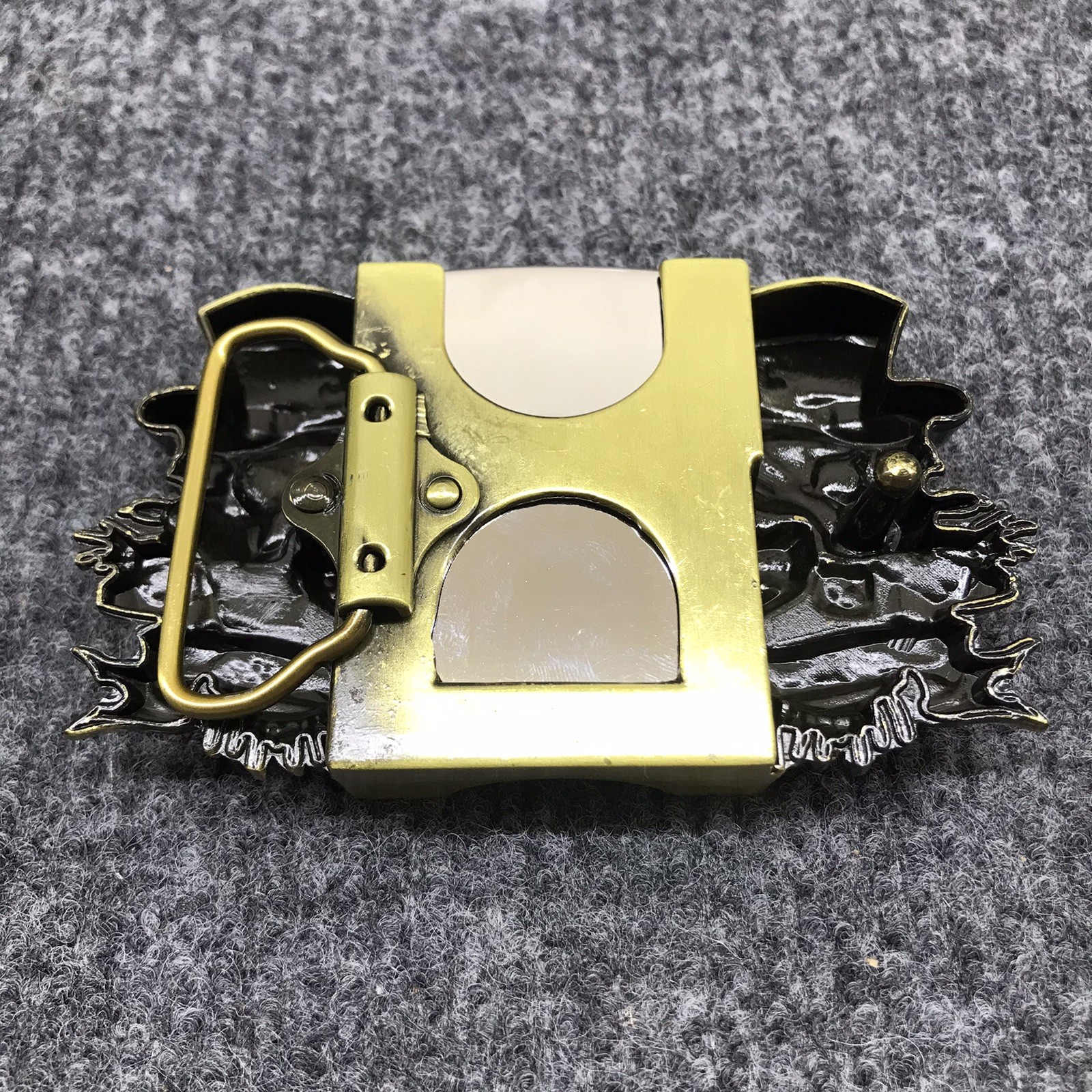 Antique Brushed Skull Belt Buckle with Lighter, Stock in US