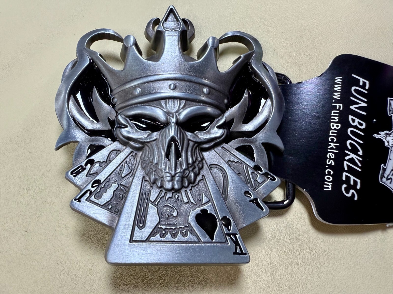 Skull with Crown Royal Flush Gaming Casino Gothic Biker Punk Vibe Belt Buckle