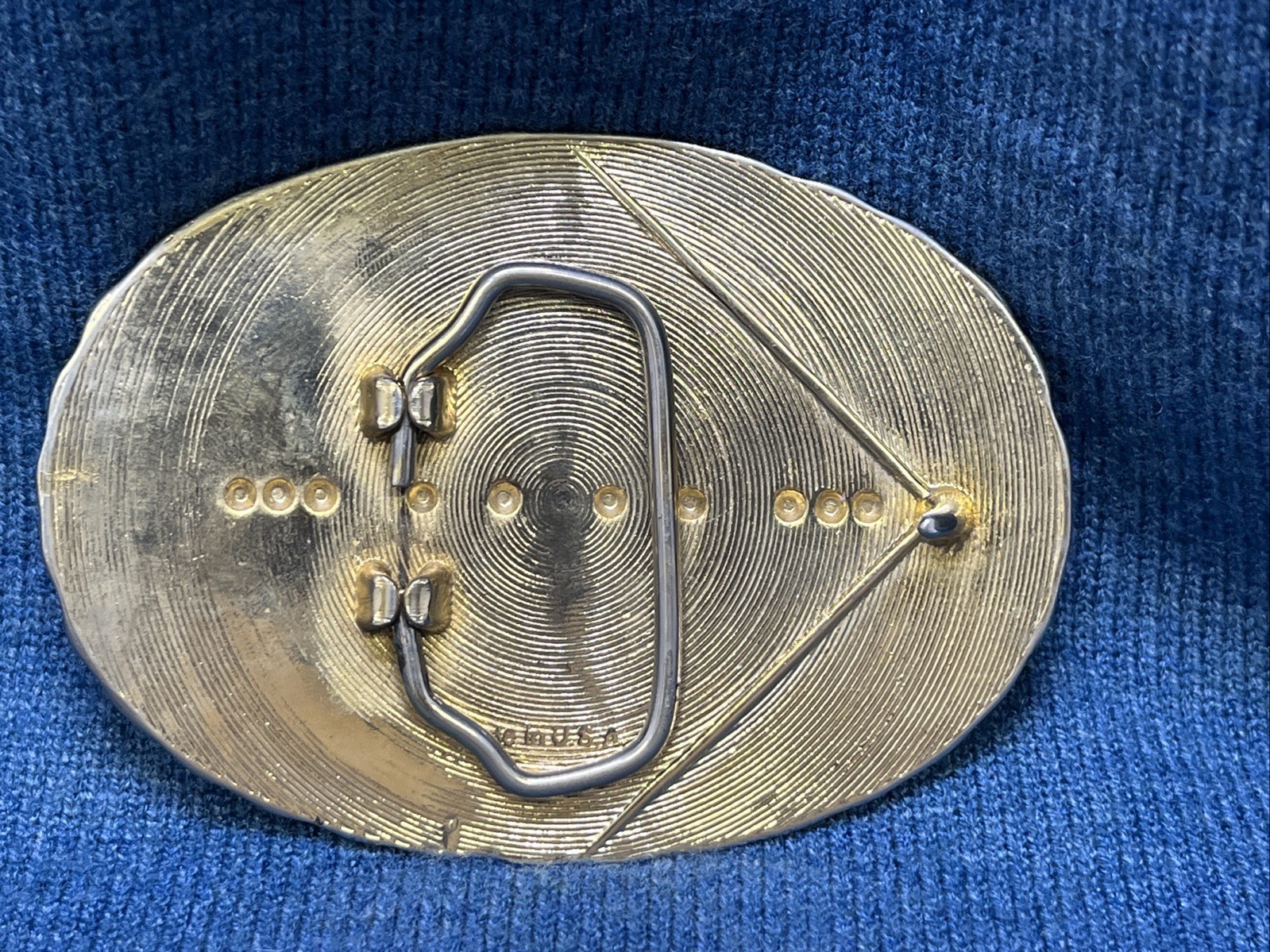 Vtg Mexico Belt Buckle Western Mexican Coat of Arms Eagle Snake Enamel Gold Tone