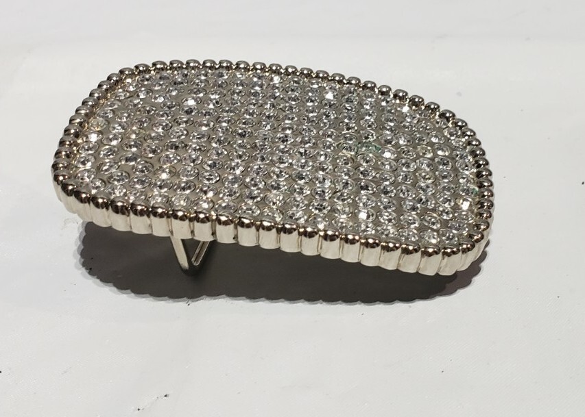 CLEAR CRYSTALS ART FASHION SILVERTONE BELT BUCKLE B FUSSY