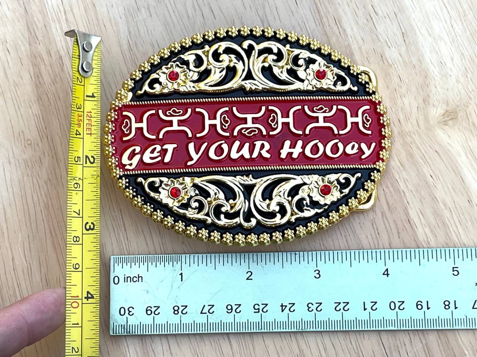 Western Buckle Gold Black Red Cowboy 4×3 for 2 » Hooey Buckle Hebilla Vaquero