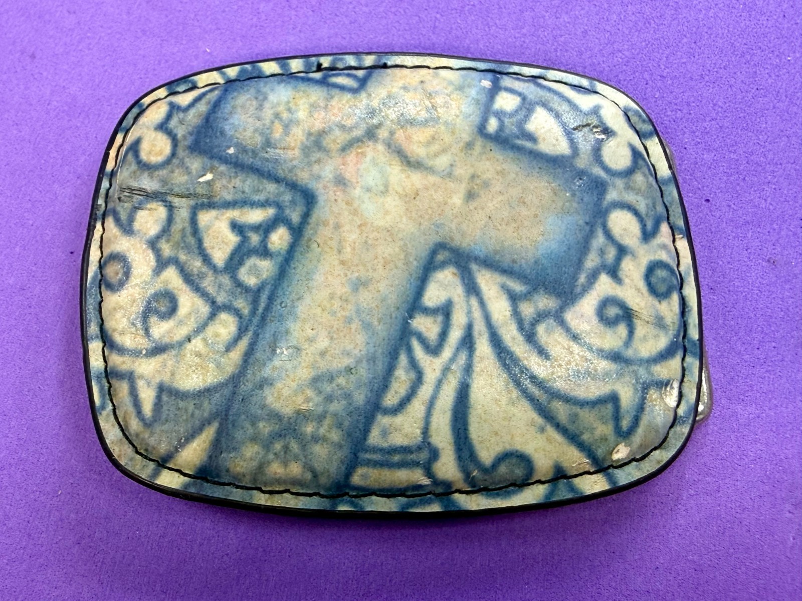 Large Cross Print Religious Christian Faith Symbol Leather On Metal Belt Buckle