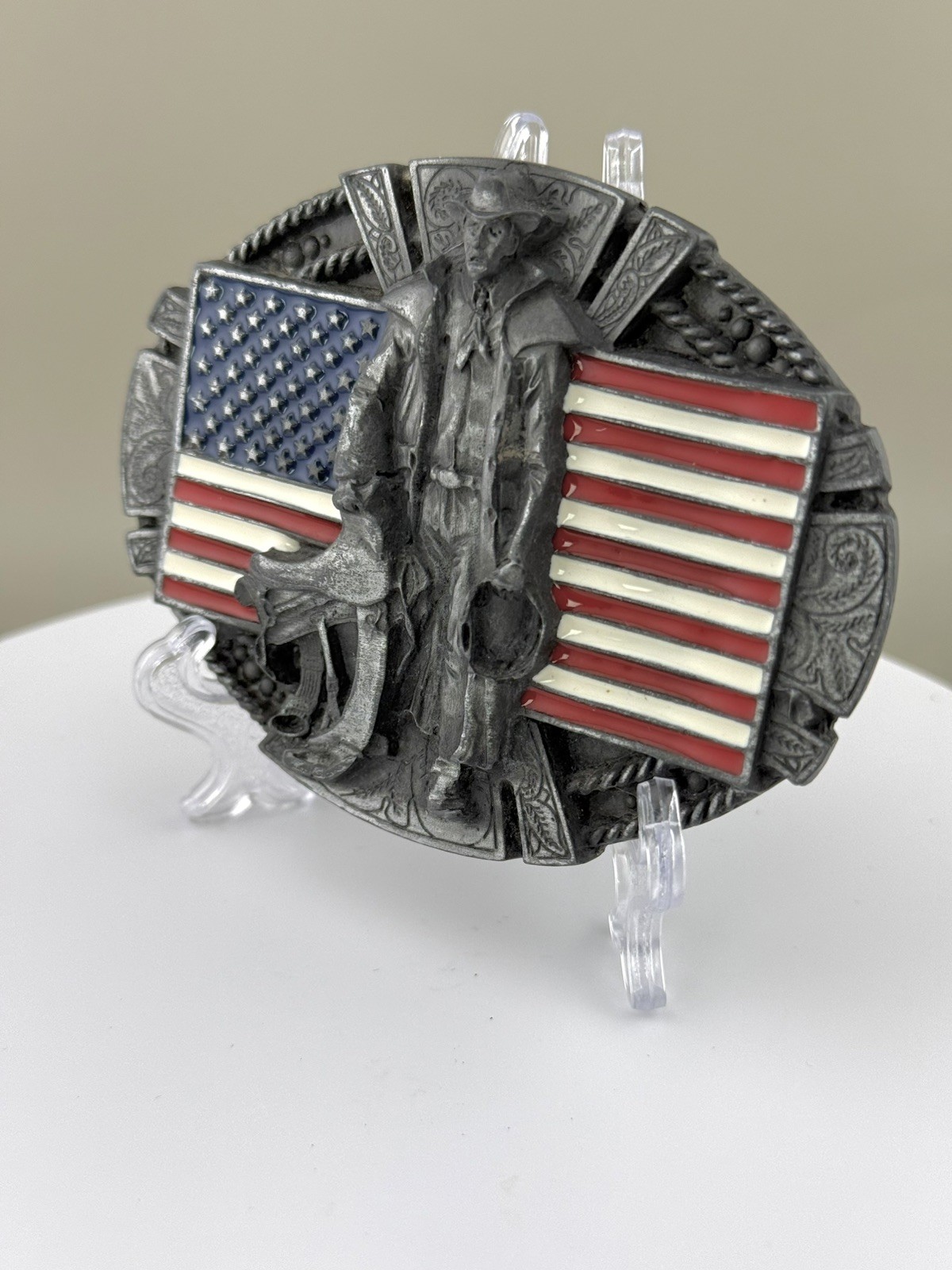 American Flag Cowboy Belt Buckle Western Patriotic Stars Stripes Enamel
