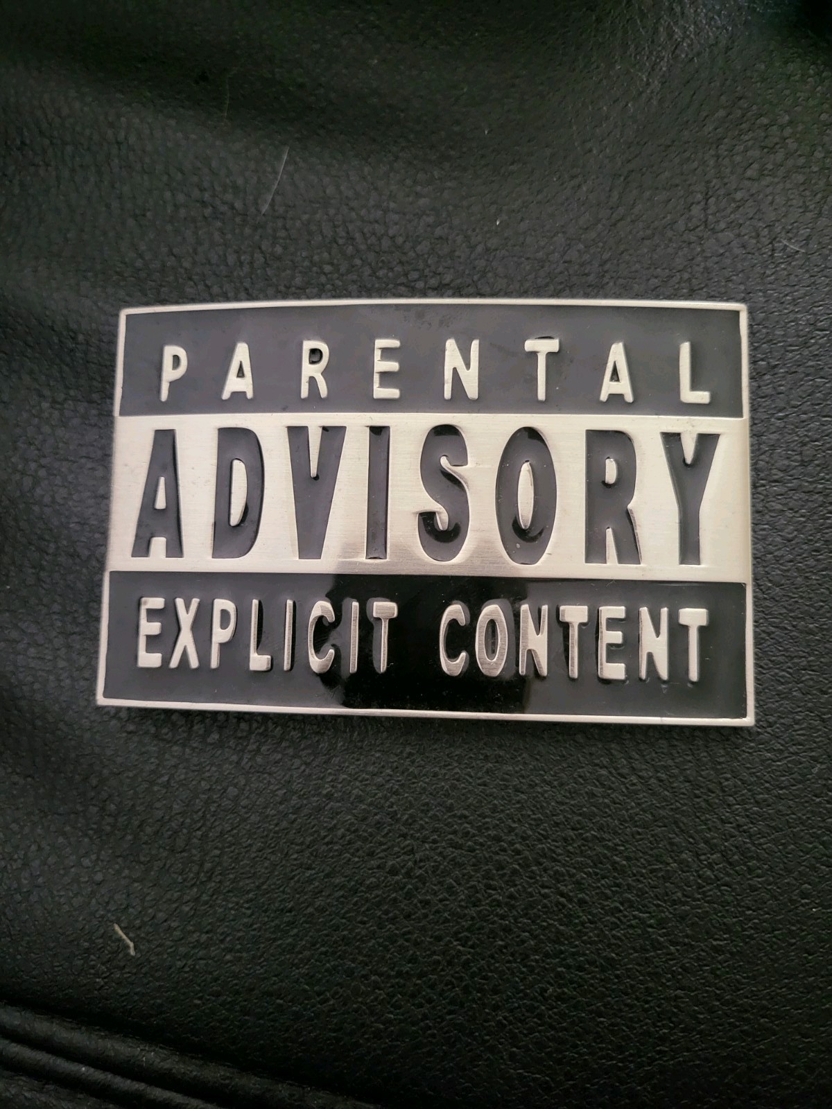 Parental Advisory Explicit Content Belt Buckle Black Silver Novelty Music