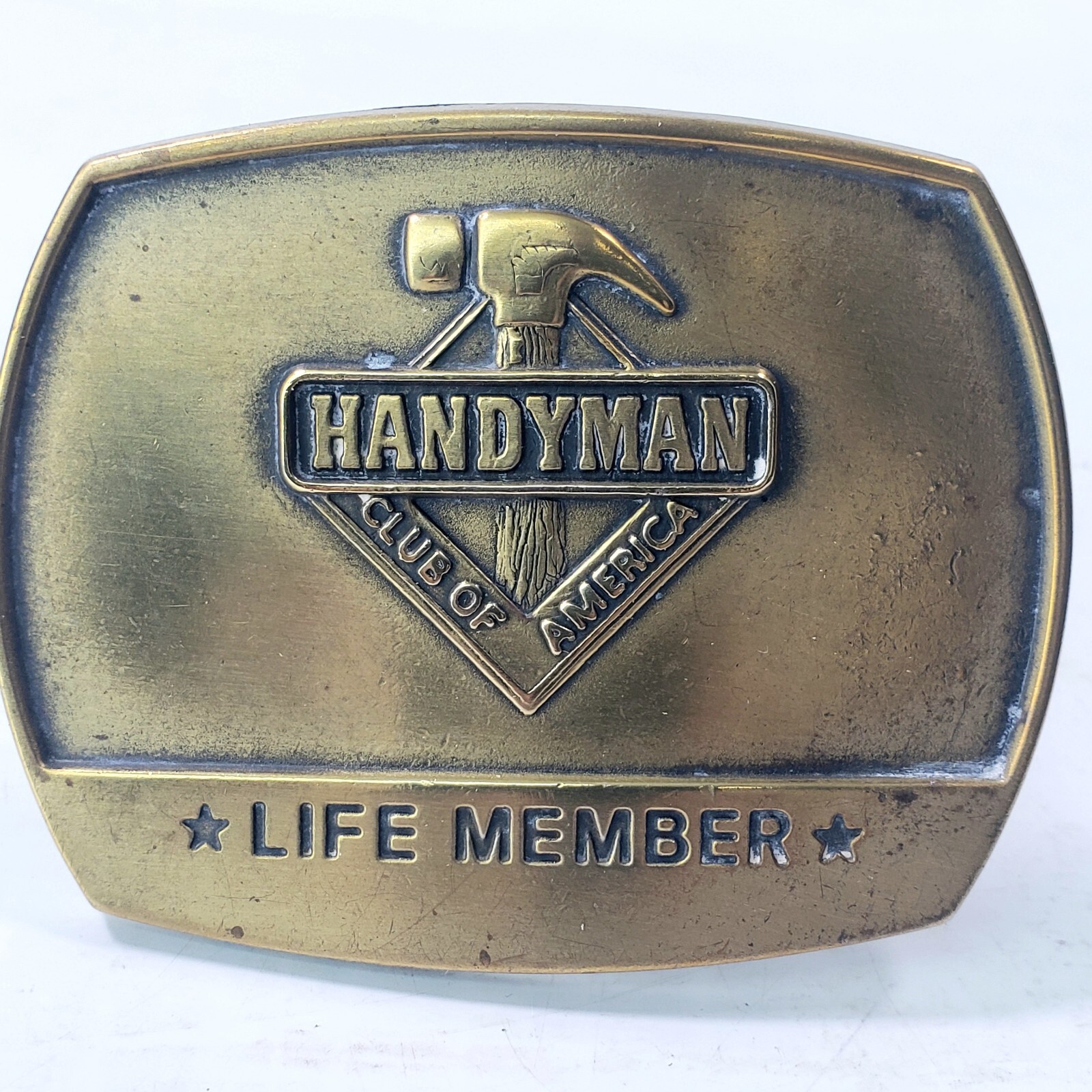 Vintage 90&rsquo;s 1996 Handyman Club Of America Life Member Hammer Logo Belt Buckle
