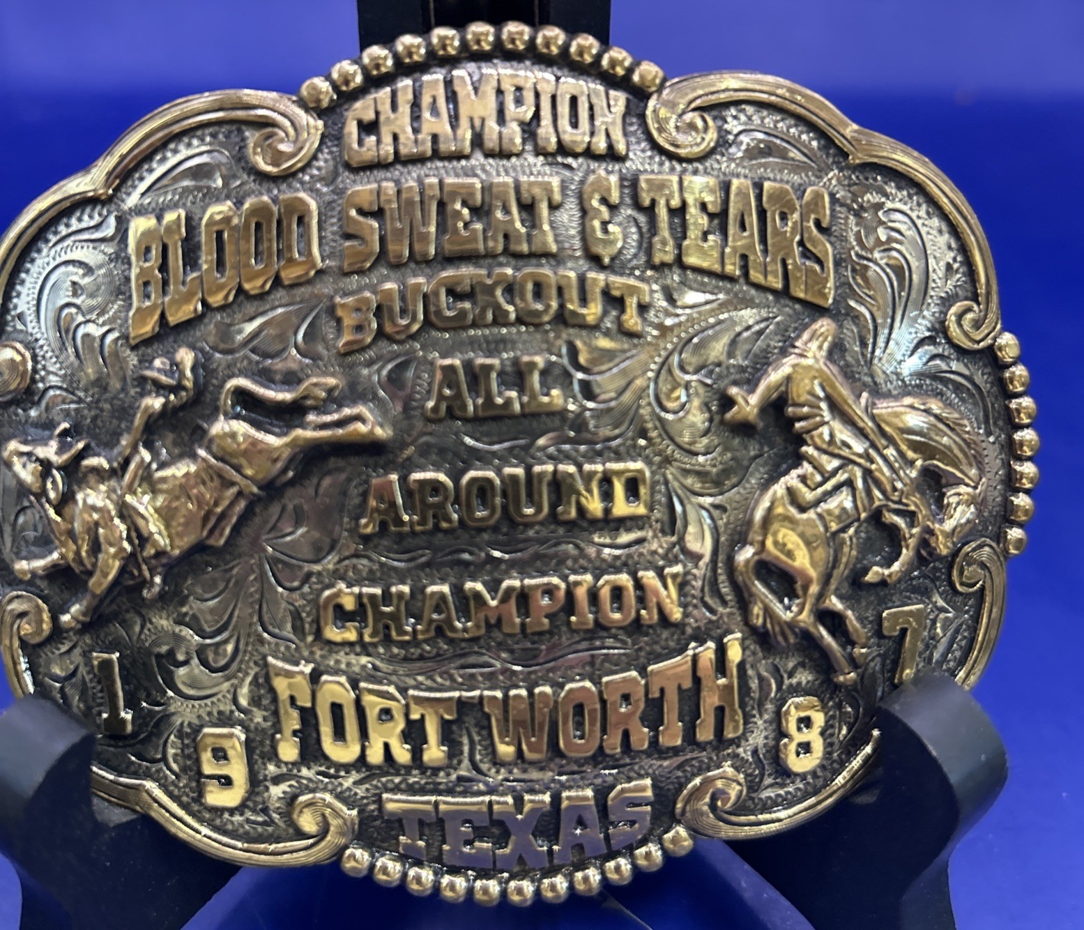Leo Smith Signed Blood Sweat And Tears Buckout All Round Champion 1987 Buckle