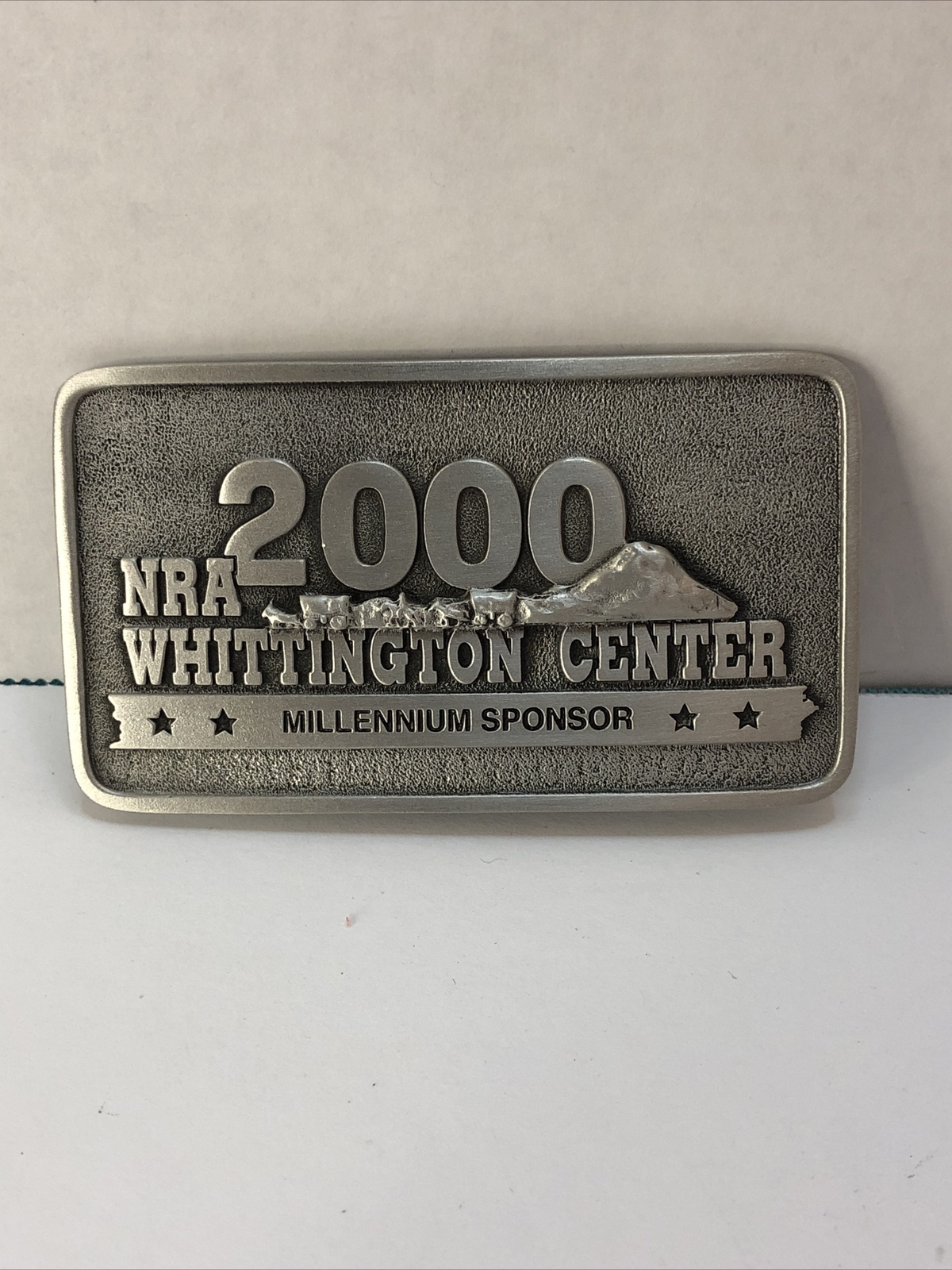 NRA Whittington Center 2000 Millennium Sponsor Belt Buckle 3 3/4&Prime; x 2&Prime; Pewter
