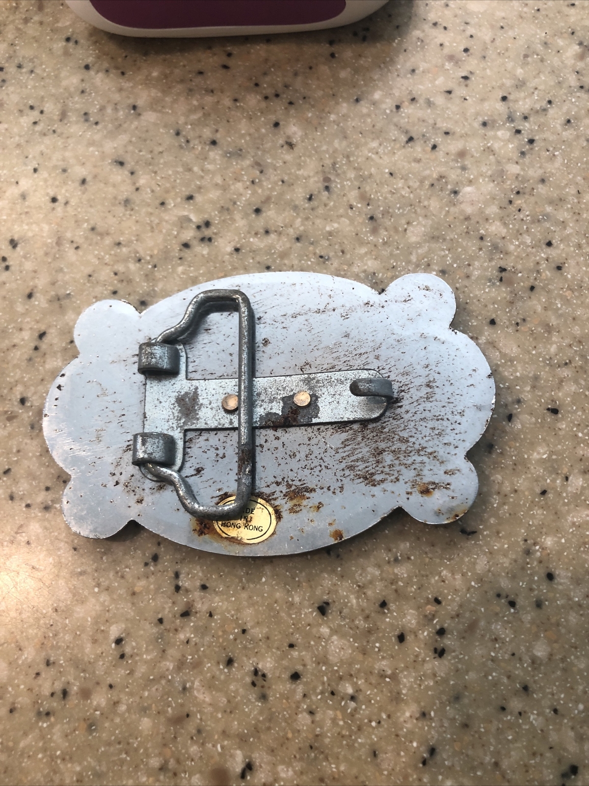 Two Toned Silver Horse Head and Horseshoe Belt Buckle Made in Hong Kong